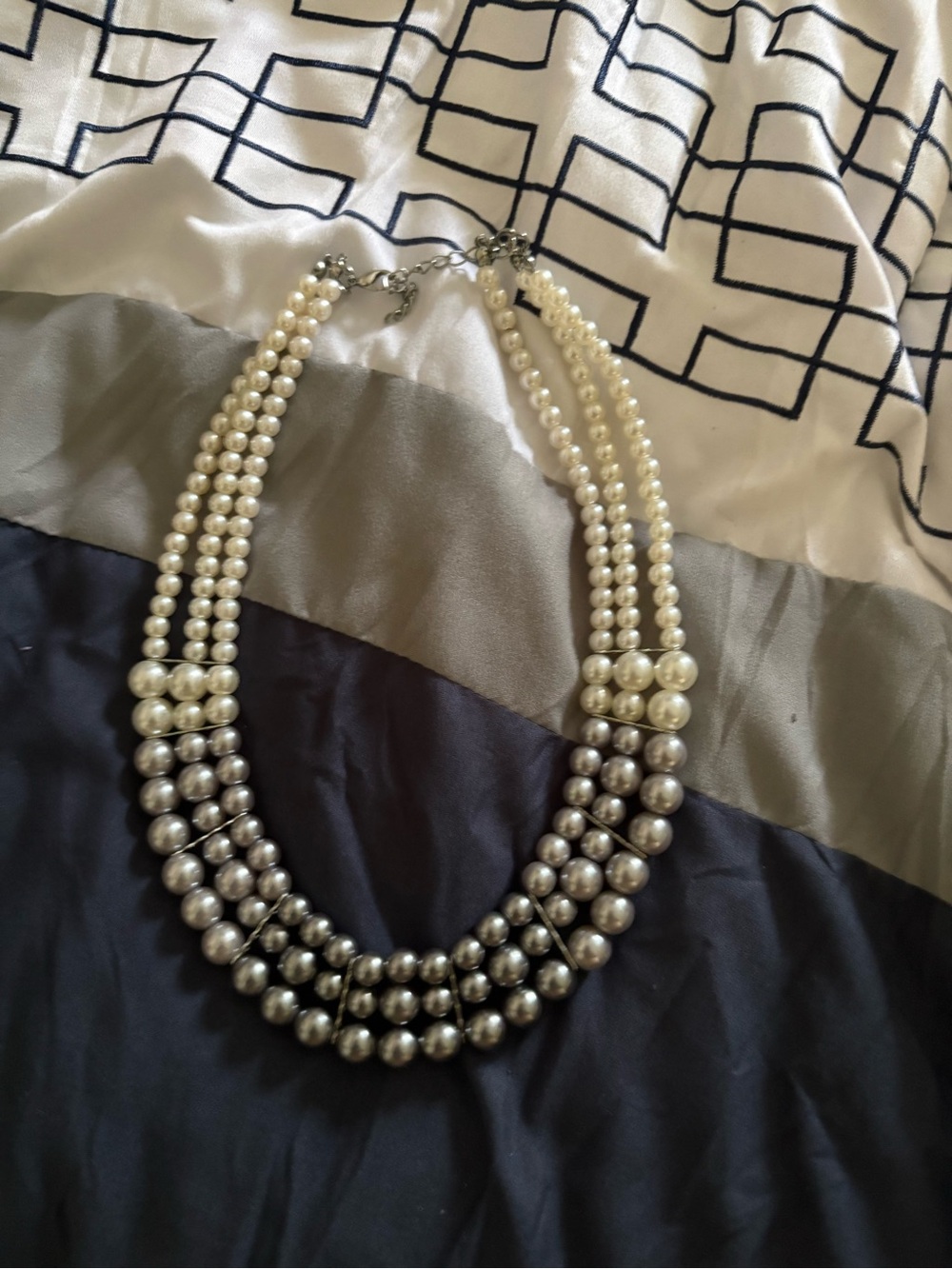 Classic Multi-Strand Pearl Necklace in Cream and Silver